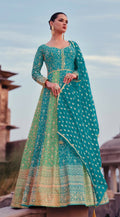 Vastranavya Stunning Turquoise Georgette Embroidered Sequins A Line Anarkali Suit | Grocsy