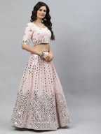 Pink Georgette Paper Mirror Embroidery Work Lehenga Choli with Dupatta - Jivika | Grocsy