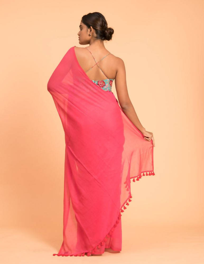 Suta Pink Solid Pure Cotton Saree | Grocsy