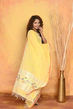 Very Much Indian Handloom Pure Cotton Paithani Dupatta - Yellow | Grocsy