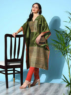 Ahalyaa Women Mehendi Poly Silk Gold Printed Kaftan Kurta | Grocsy