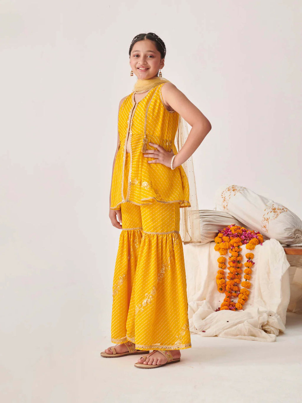 Joban Fashion Girl's Yellow Color Sharara Set | Grocsy