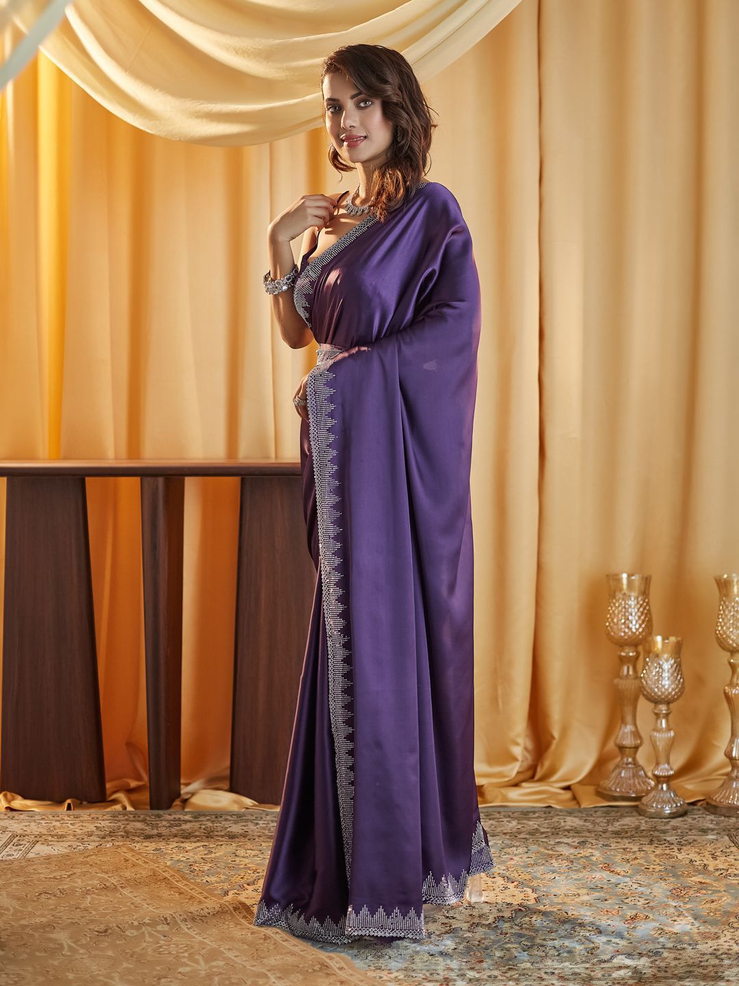 kasee Beads and Stones Satin Saree | Grocsy
