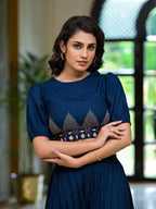 Juniper Women's Navy Thread Embroidered Rayon Top & Dhoti Pant Set | Grocsy