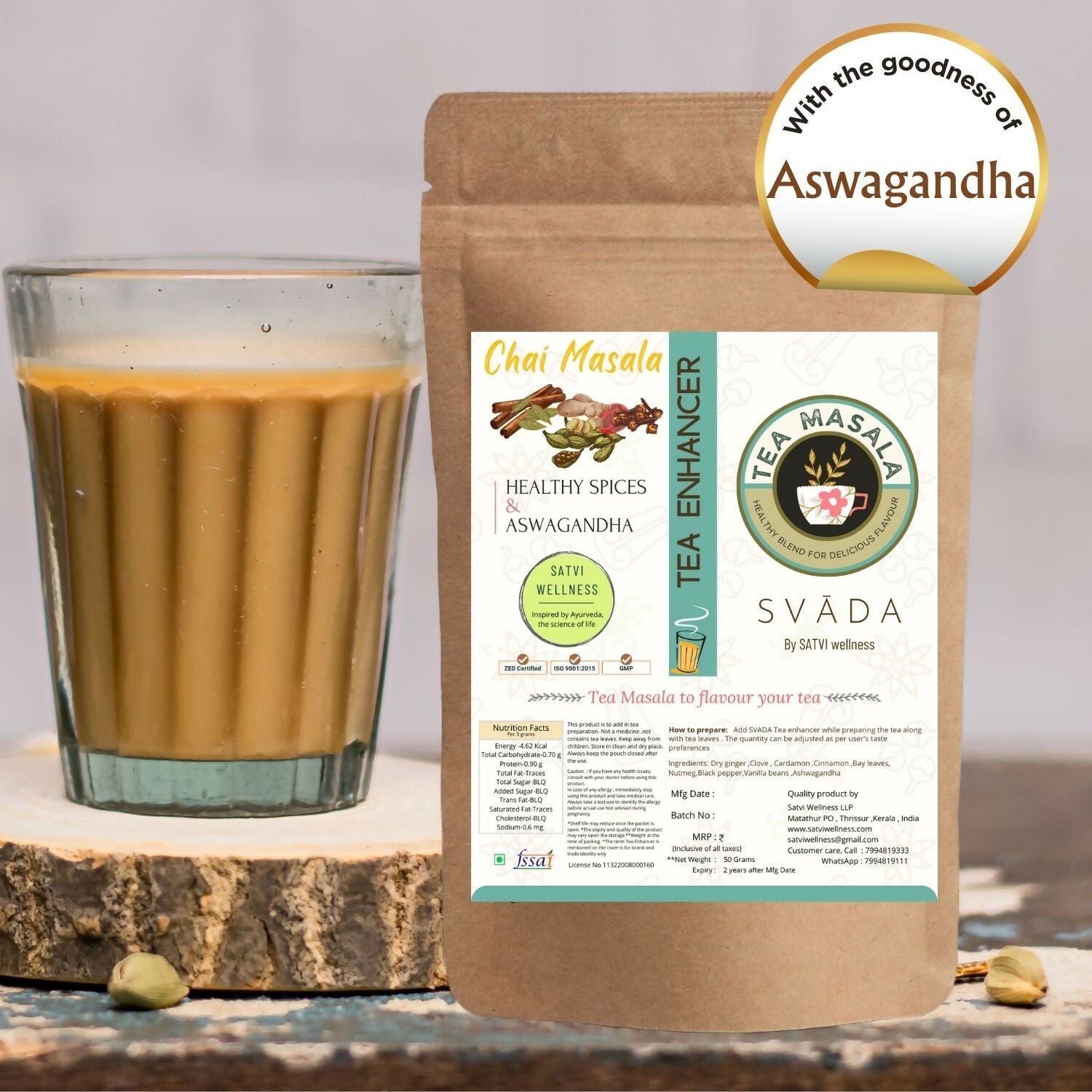 Satvi Wellness Tea masala with Ashwagandha | Ashwagandha tea mix | Satvi Tea enhancer | Grocsy
