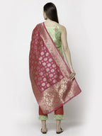 Myshka Green Jacard Printed Sleeveless Round Neck Kurta Pant Dupatta Set | Grocsy