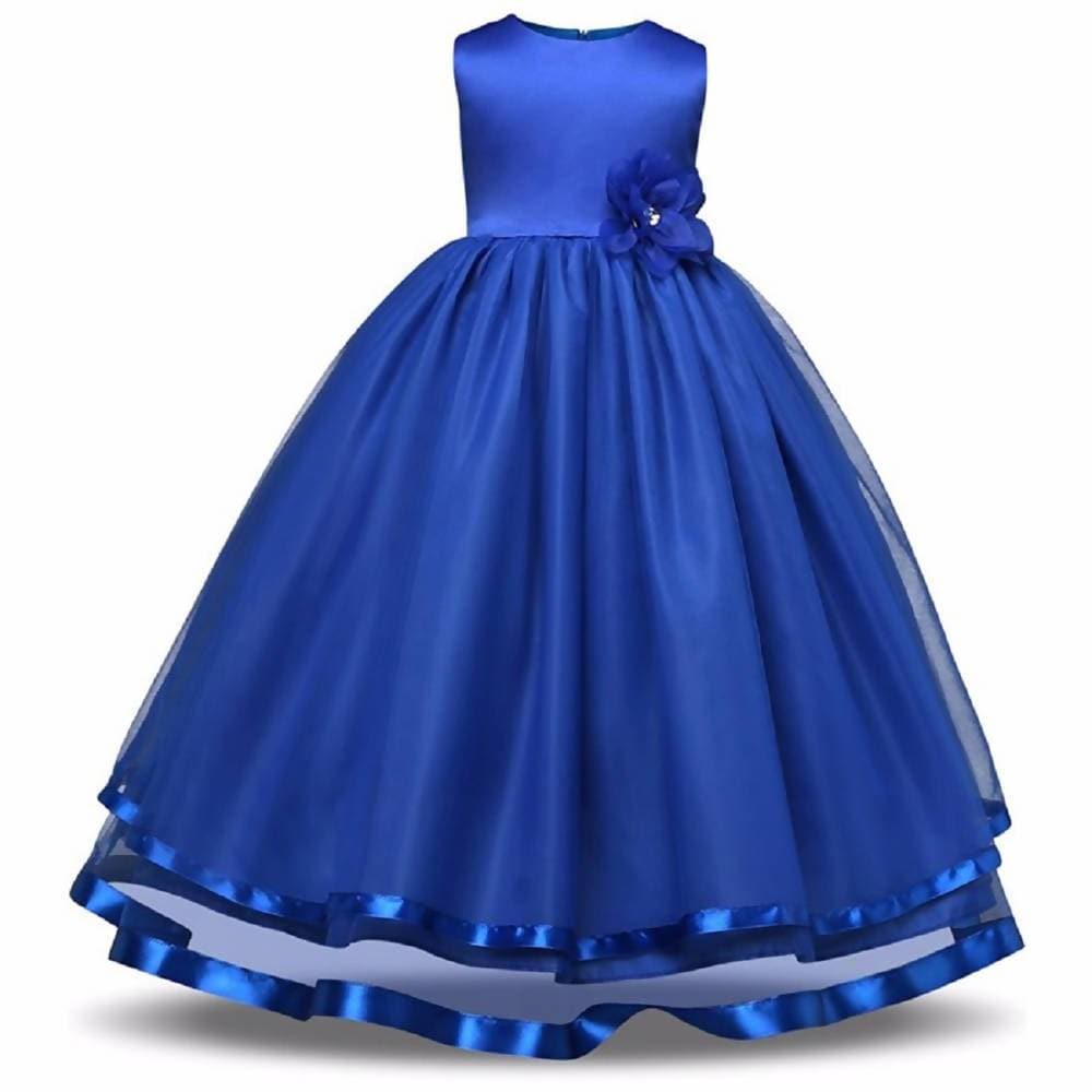 Asmaani Baby Girl's Royal Blue Color Satin A-Line Maxi Full Length Dress (AS-DRESS_22062) | Grocsy