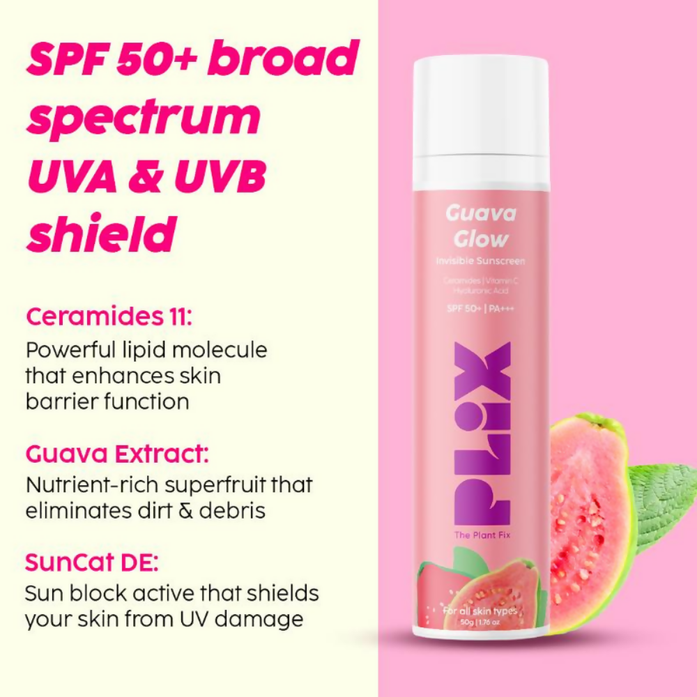 PLIX The Plant Fix Guava Glow With SPF 50+ Sunscreen & 3% Glycolic Acid Serum | Grocsy
