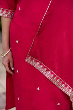 The52 Red Women's Gorgeous Embroidered Rayon Slub Fabric Straight Kurta Pant with Dupatta Set | Grocsy