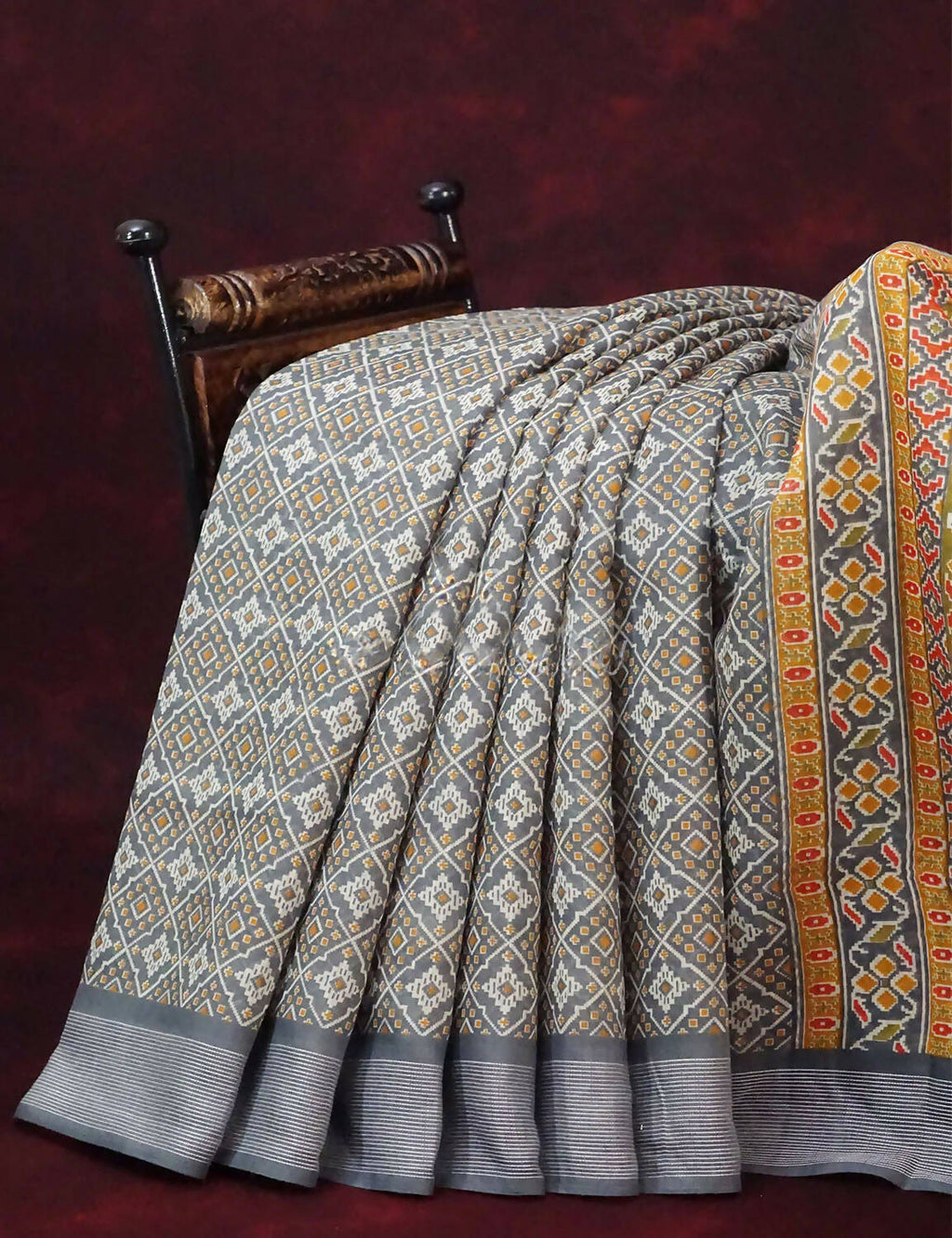 Grey Colored Diamond Print Semi Chanderi Saree By Gayathri Reddy Designer Studio | Grocsy