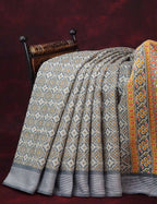 Grey Colored Diamond Print Semi Chanderi Saree By Gayathri Reddy Designer Studio | Grocsy