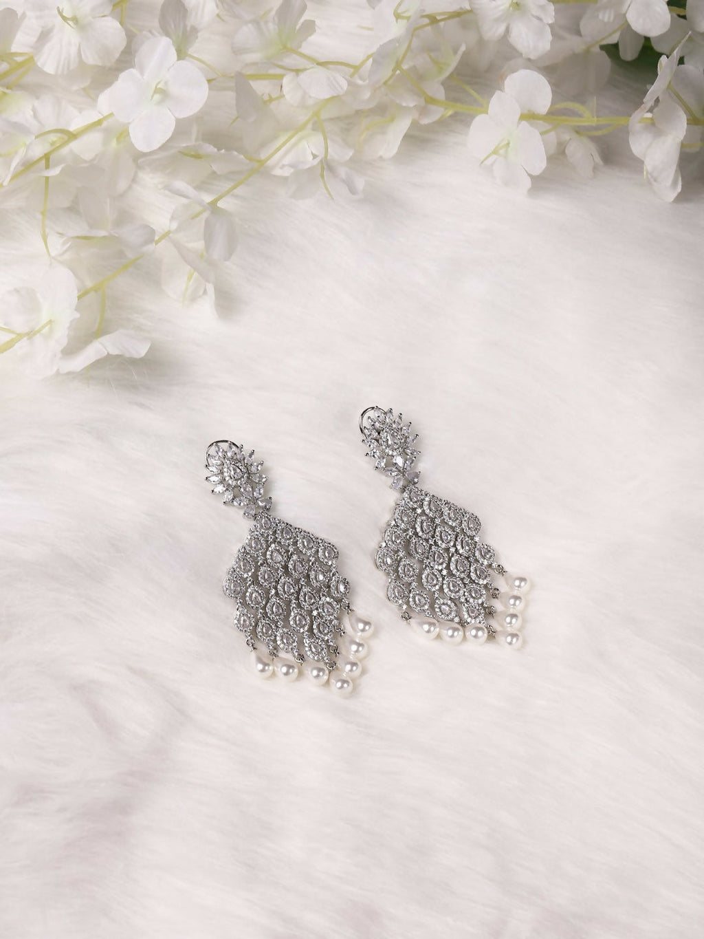 Silver Earrings with Pearl Drops- Ruby Raang | Grocsy