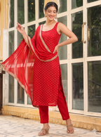 Teeya Creation Womens New Elegant Red Embroidered Kurti with Matching Bottom Set | Grocsy