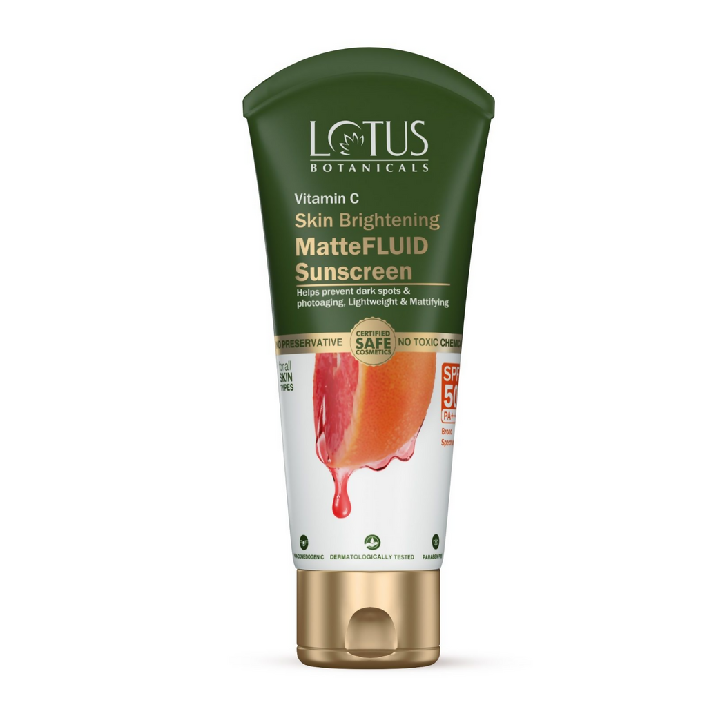 Lotus Botanicals 100x Vitamin C Matte Fluid Sunscreen, Sun Protect & Skin Brightening, SPF 50, PA+++ | Grocsy
