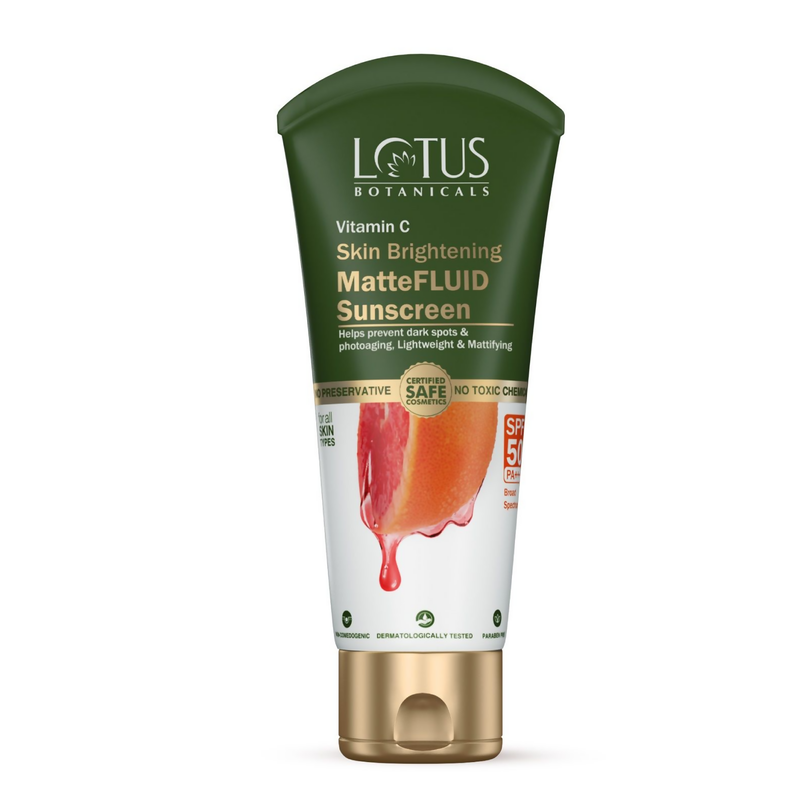 Lotus Botanicals 100x Vitamin C Matte Fluid Sunscreen, Sun Protect & Skin Brightening, SPF 50, PA+++ | Grocsy