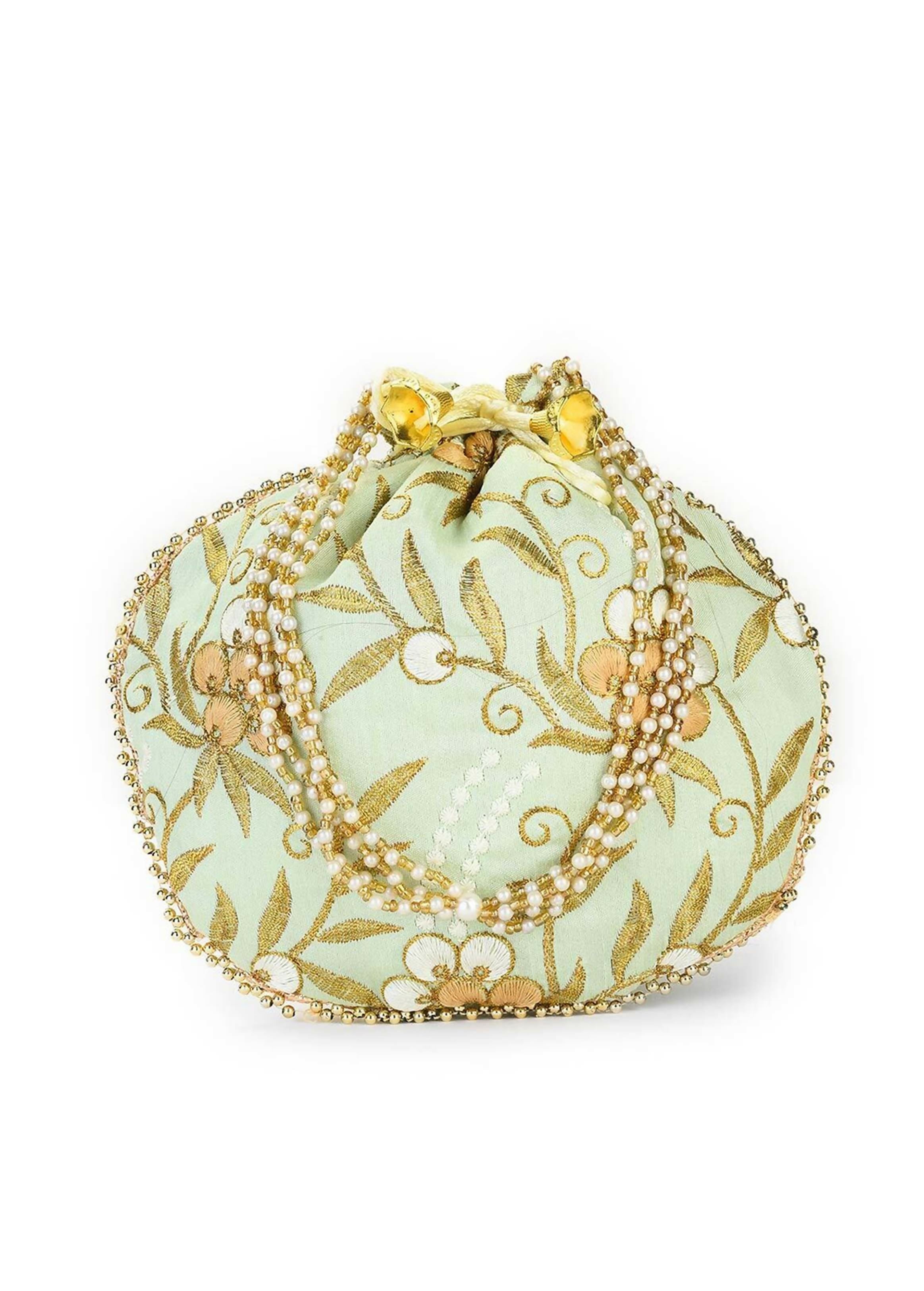 Joban Fashion Embroidered Potli Clutch - Light Ggreen | Grocsy