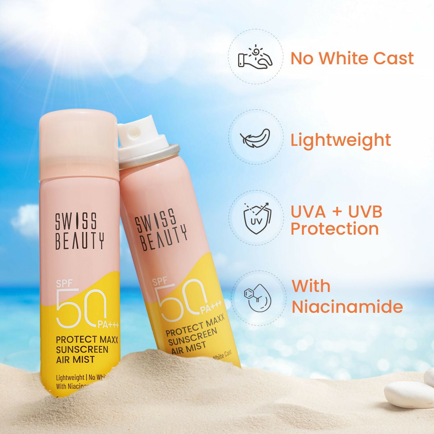 Swiss Beauty Protect Maxx Sunscreen Air Mist With SPF 50 PA+++ | Grocsy