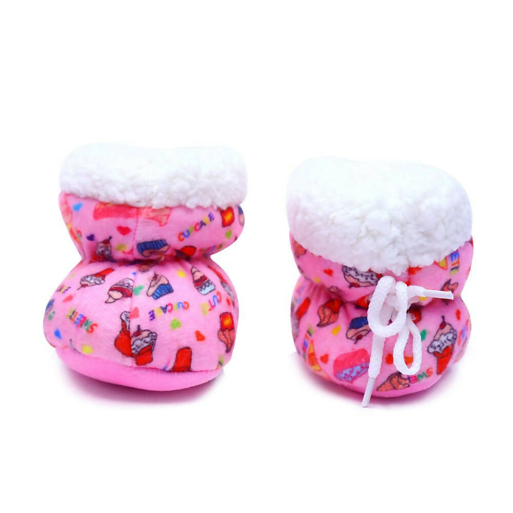 Tiny Bugs Unisex Printed Winter Booties - Pink | Grocsy