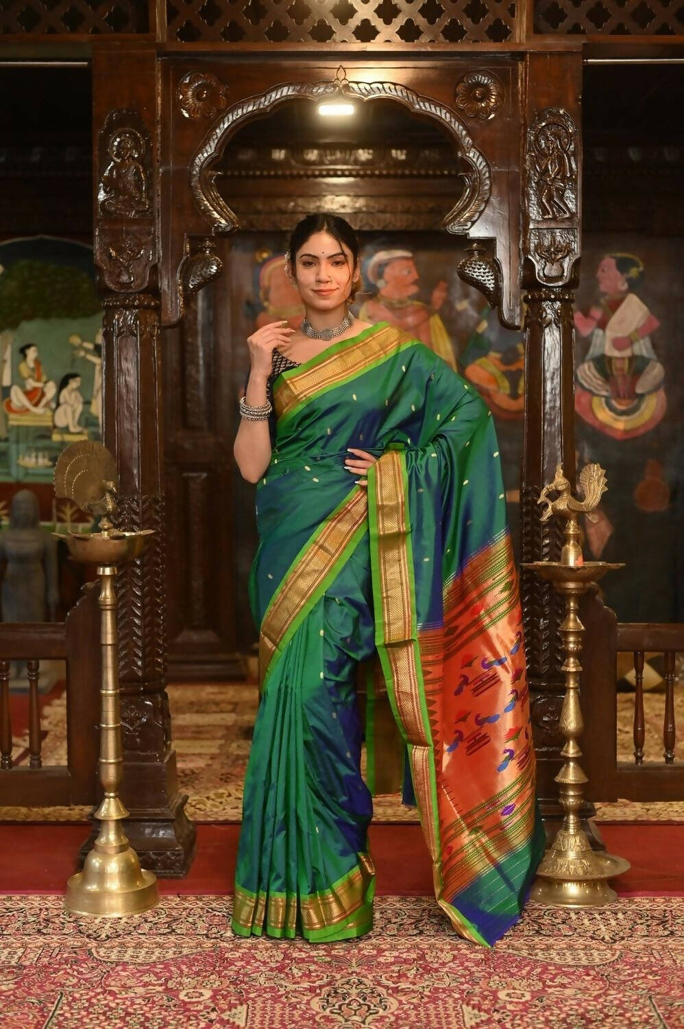 Very Much Indian Pure Silk Paithani - Dual Tone Blue Green | Grocsy