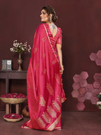 Joban Fashion Pink Floral Motifs Banarasi Silk Sarees | Grocsy