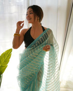 Vamsee Devika Sky Organza Silk Saree | Grocsy