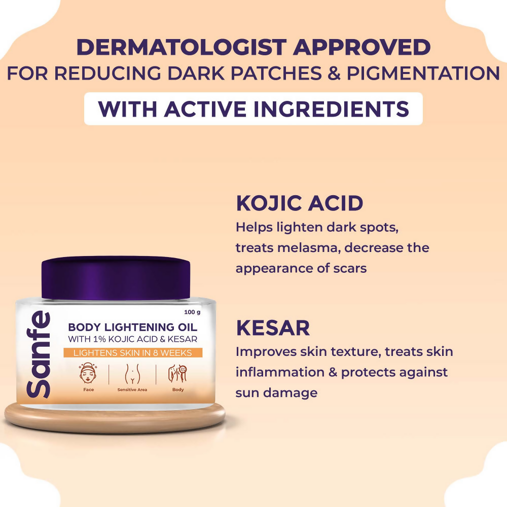 Sanfe Body Lightening Oil With 100% Kojic Acid & Kesar | Grocsy