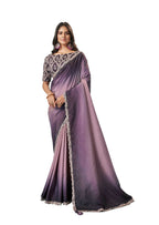 Purple Crepe Silk Solid Saree With Unstitched Blouse Piece - Norita Ikshita | Grocsy