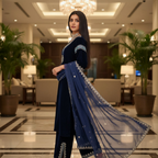 Joban Fashion Blue Velvet Embroidery Sequence Work Readymade Kurta Set | Grocsy