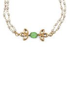 Gold-Polished Green White Kundan Beads Anklet Set Of 2 - Ruby Raang | Grocsy