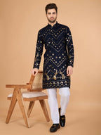 Vastranavya Navy Blue Exclusive Festival Wear Pure Viscose Rayon Embroidered Sequence Work Kurta | Grocsy