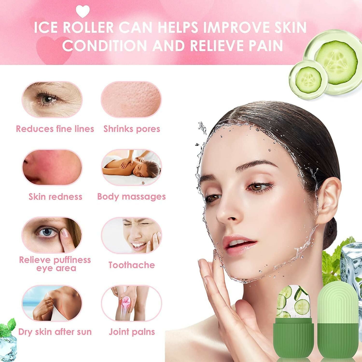 Episkey Ice Roller For Face Eyes and Neck To Brighten Skin & Enhance Your Natural Glow & De-Puff The Eye Area (Reusable) - Fev Green | Grocsy