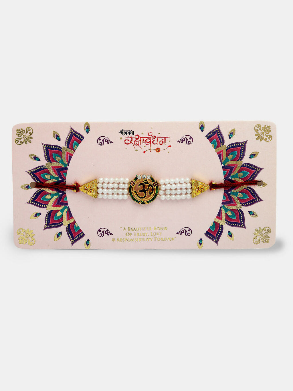 NVR Women & Men Set of 2 White Pearl Bhaiya Bhabhi Rakhi With Roli Chawal | Grocsy