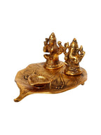 eCraftIndia Antique Gold-Toned Metal Handcrafted Laxmi Ganesh With Diya On Leaf | Grocsy