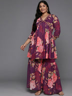 Ahalyaa Women's Traditional Wear Co-ords - Purple | Grocsy