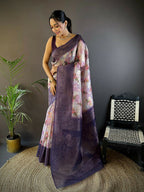 Joban Fashion Light Purple Floral Motifs Banarasi Silk Sarees | Grocsy