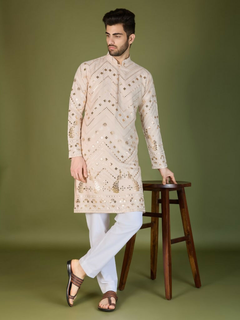 Vastranavya Ivory Exclusive Festival Wear Pure Viscose Rayon Embroidered Sequence Work Kurta | Grocsy
