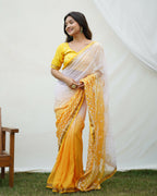 Vamsee Yellow Sequence 2 Yellow & White Georgette Saree | Grocsy