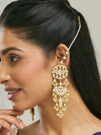 Nuyug 22 K Gold-Plated Elegant Kundan Studded & Pearl Beaded Crescent Shaped Kanauti Earrings | Grocsy