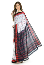 Vamika Sambalpuri Ikat Cotton Dehabandha White, Red & Black Saree | Grocsy