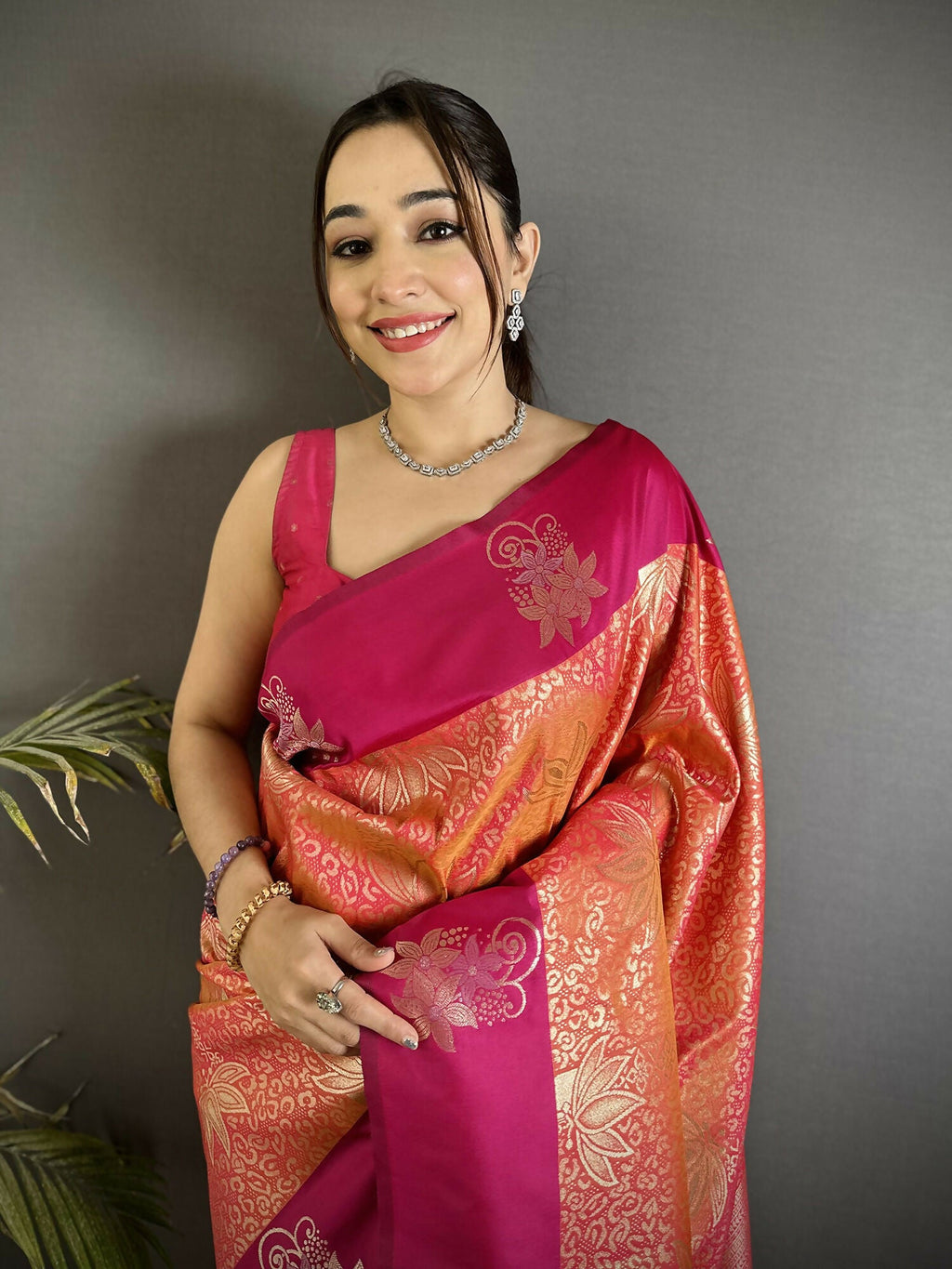 Joban Fashion Orange Intricate Zari Weaving Soft Silk Dharmavaram Saree | Grocsy