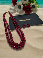Inhanns Everyday Workwear Pearl Set (Double Layered Pearls) - Coral Red | Grocsy