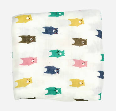 Kindermum Organic Cotton Muslin Swaddle Blanket 110 Cm X 110 Cm - Set Of 2 - Bear And Whale | Grocsy