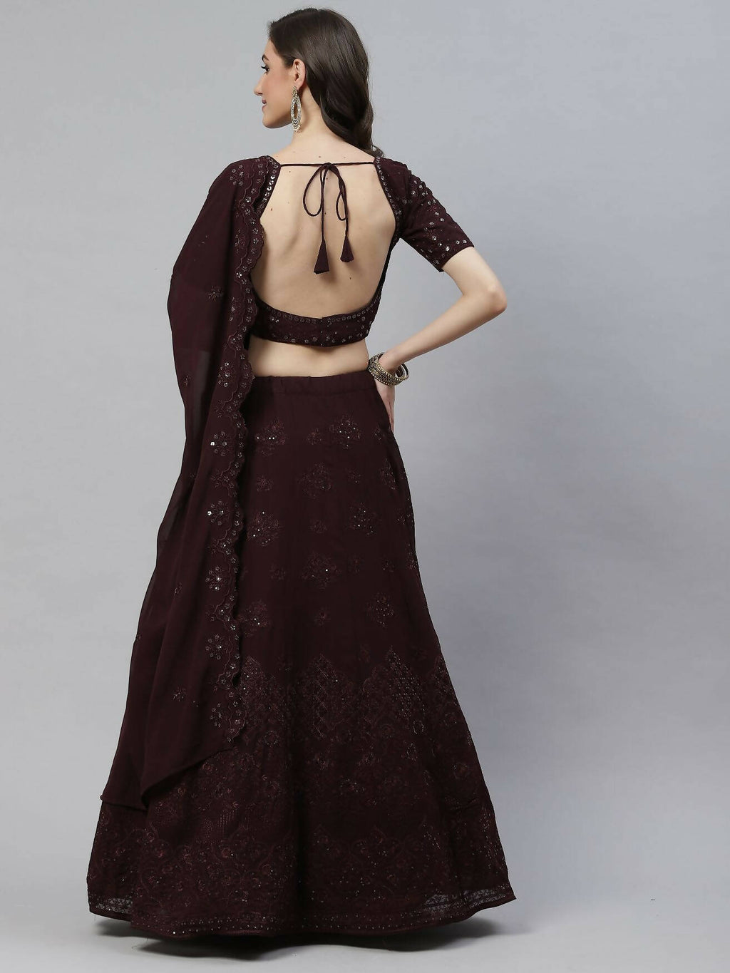 Purple Georgette Thread with Sequins Embroidered work Lehenga Choli with Dupatta - Jivika | Grocsy