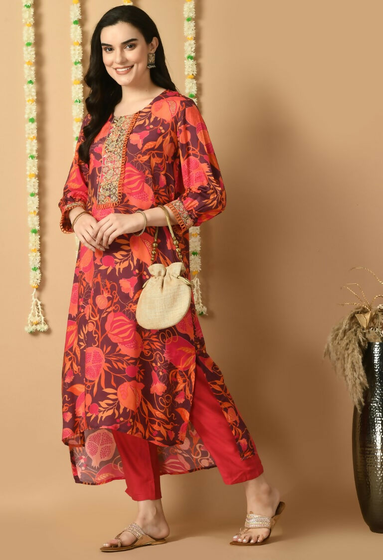 Joban Fashion Red Maslin Kurta Set | Grocsy