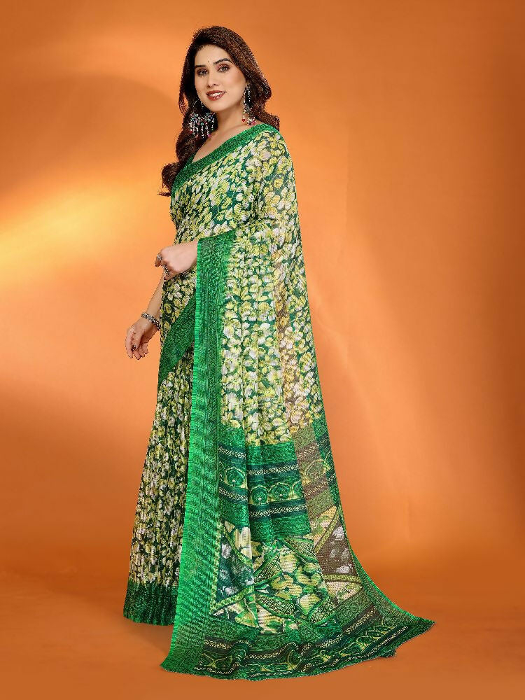 PR Fashion Green Kota Doria Printed Saree | Grocsy
