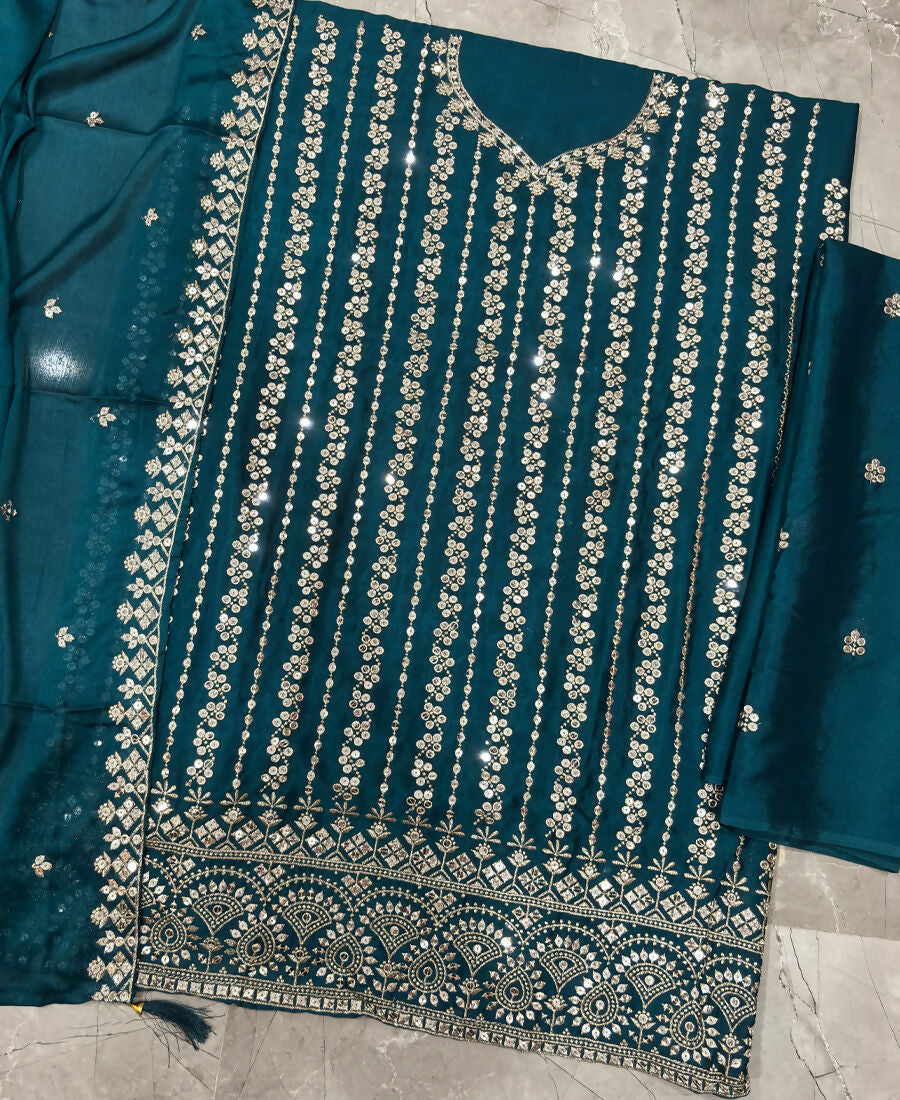 KC Latest Cocktail Wear Aqua Blue Chinon Sharara Suit For Women | Grocsy