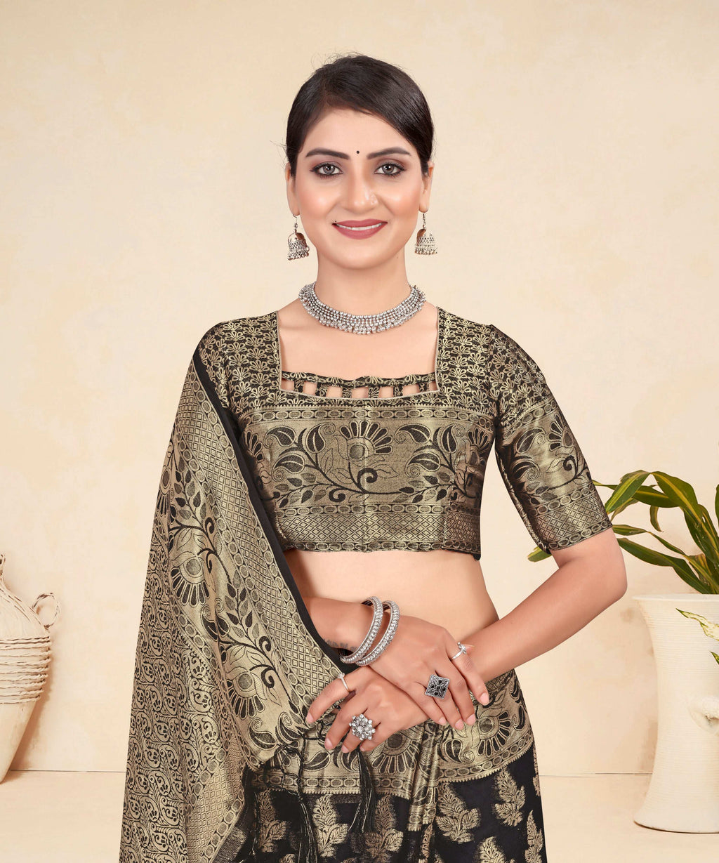 Black Viscose Weaving Designer Saree - Vandini | Grocsy