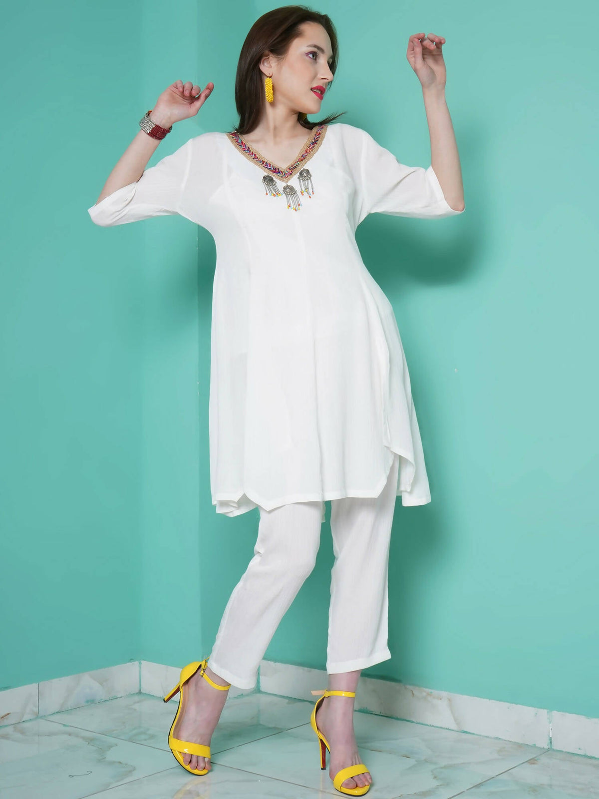 Women Republic White Rayo N Crepe Coord Set | Grocsy
