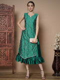 Myshka Women's Teal Floral Printed Gown Dress | Grocsy