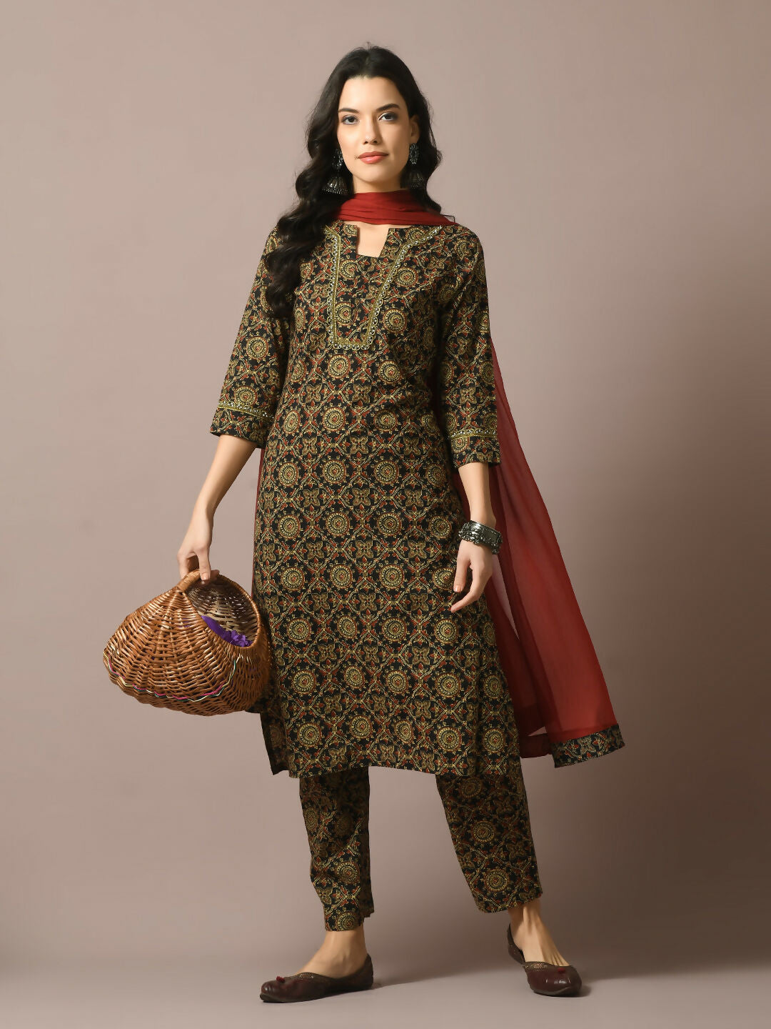 Myshka Women's Multi Printed Cotton Straight Party Kurta Set With Dupatta | Grocsy